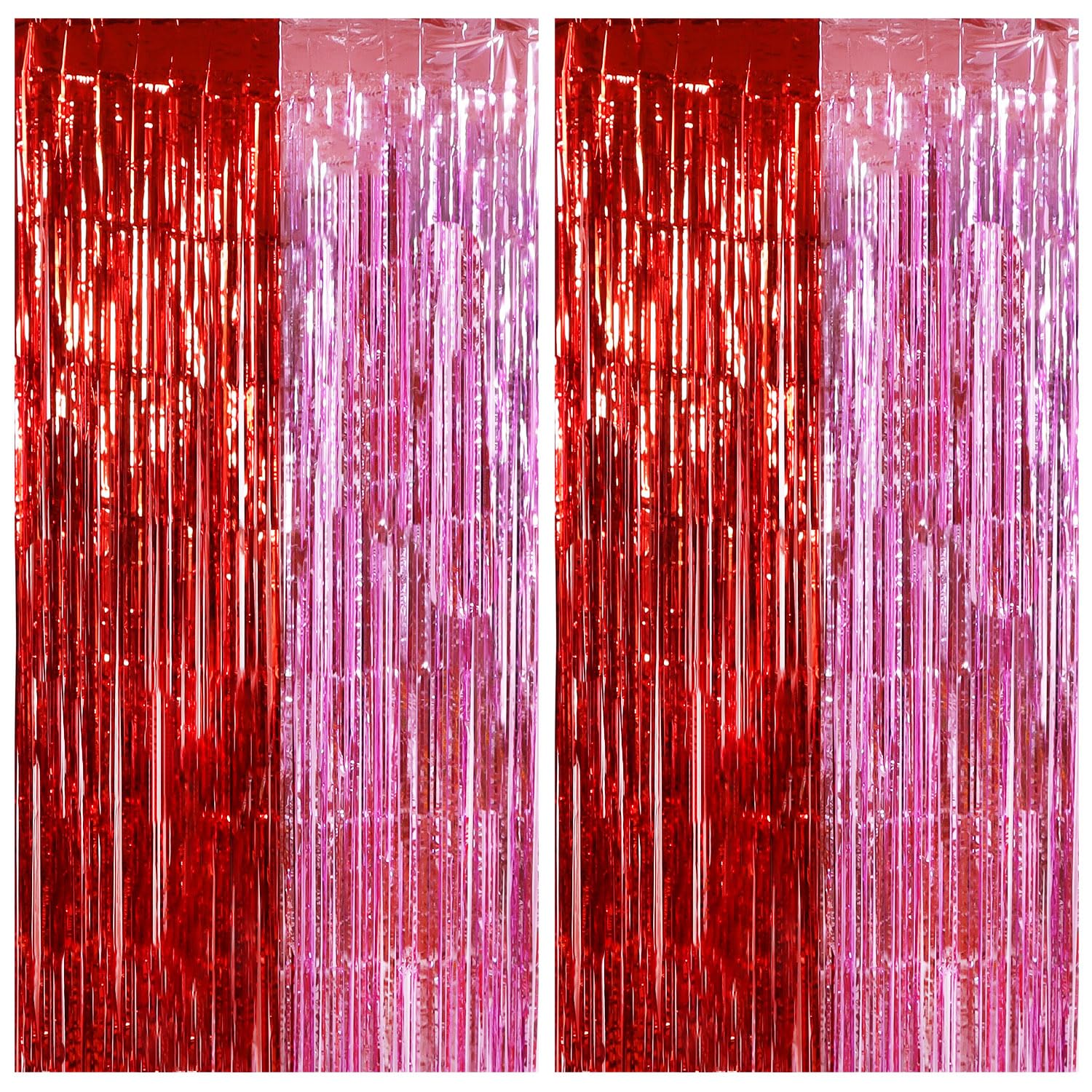 TONIFUL Valentine's Day Door Streamers,Red and Pink Photo Booth Backdrop Metallic Streamers Foil Fringe Curtain for Birthday Valentine's Day Bridal Shower Engagement Party Decoration