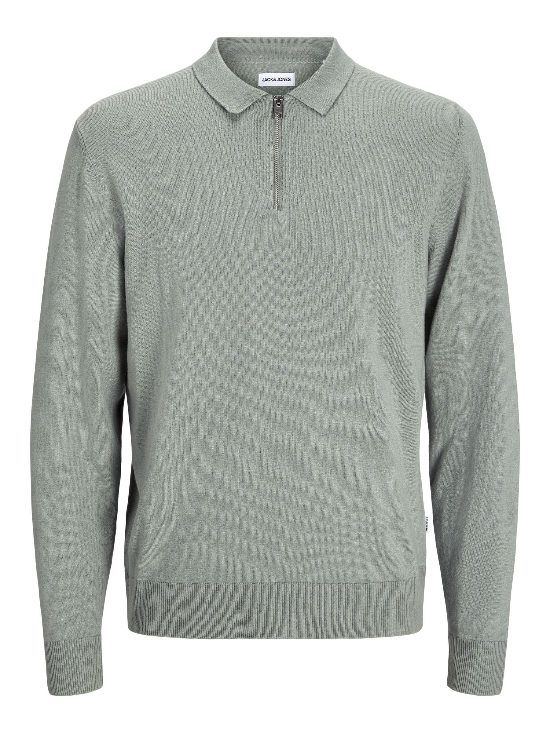 JACK & JONES Men's Jjeemil Knit Polo Half Zip Ls Noos Jumper, Iceberg Green, L