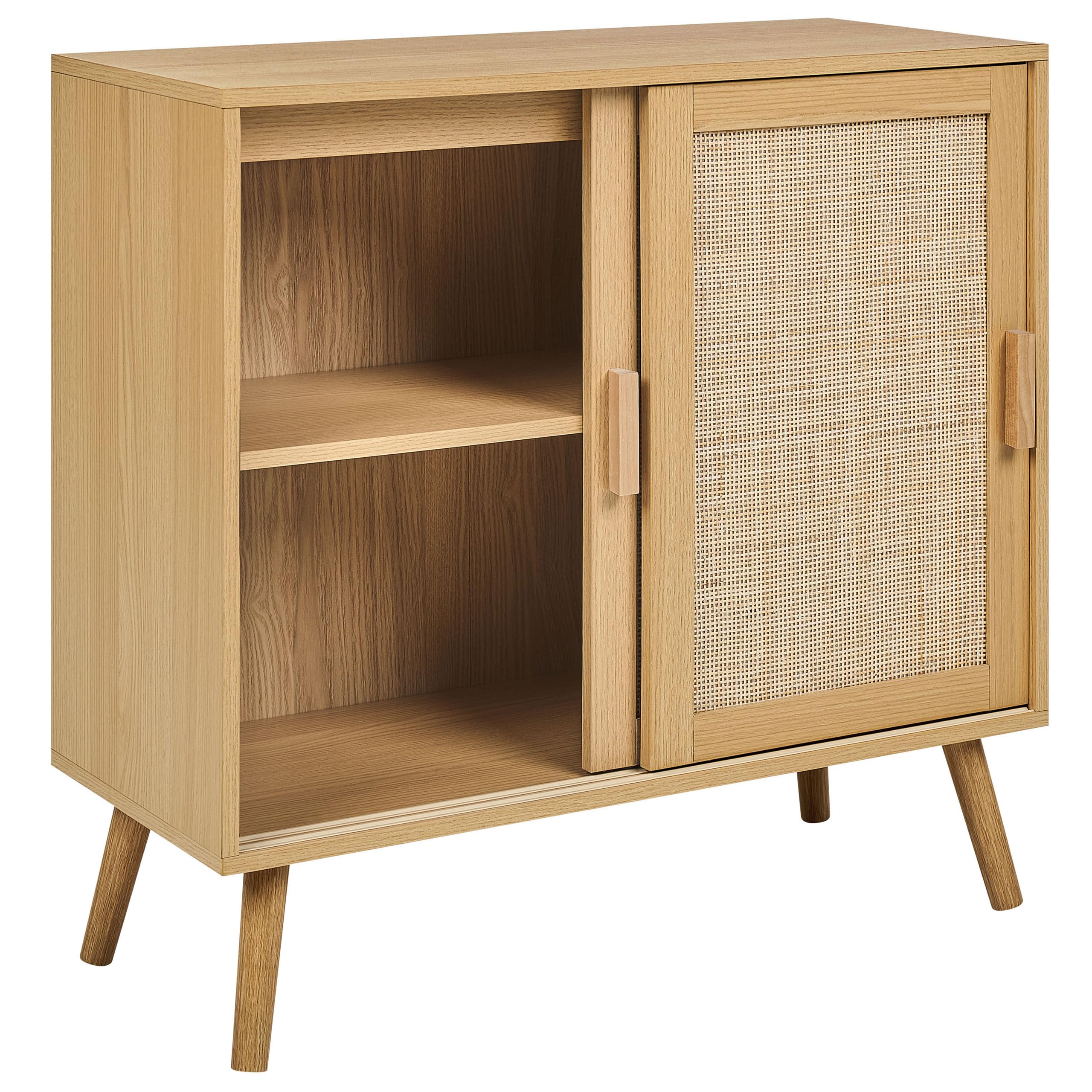 Beliani Buffet à 2 Portes Particules Bois et Rotin Clair avec Etagère Rangement Hodgen
