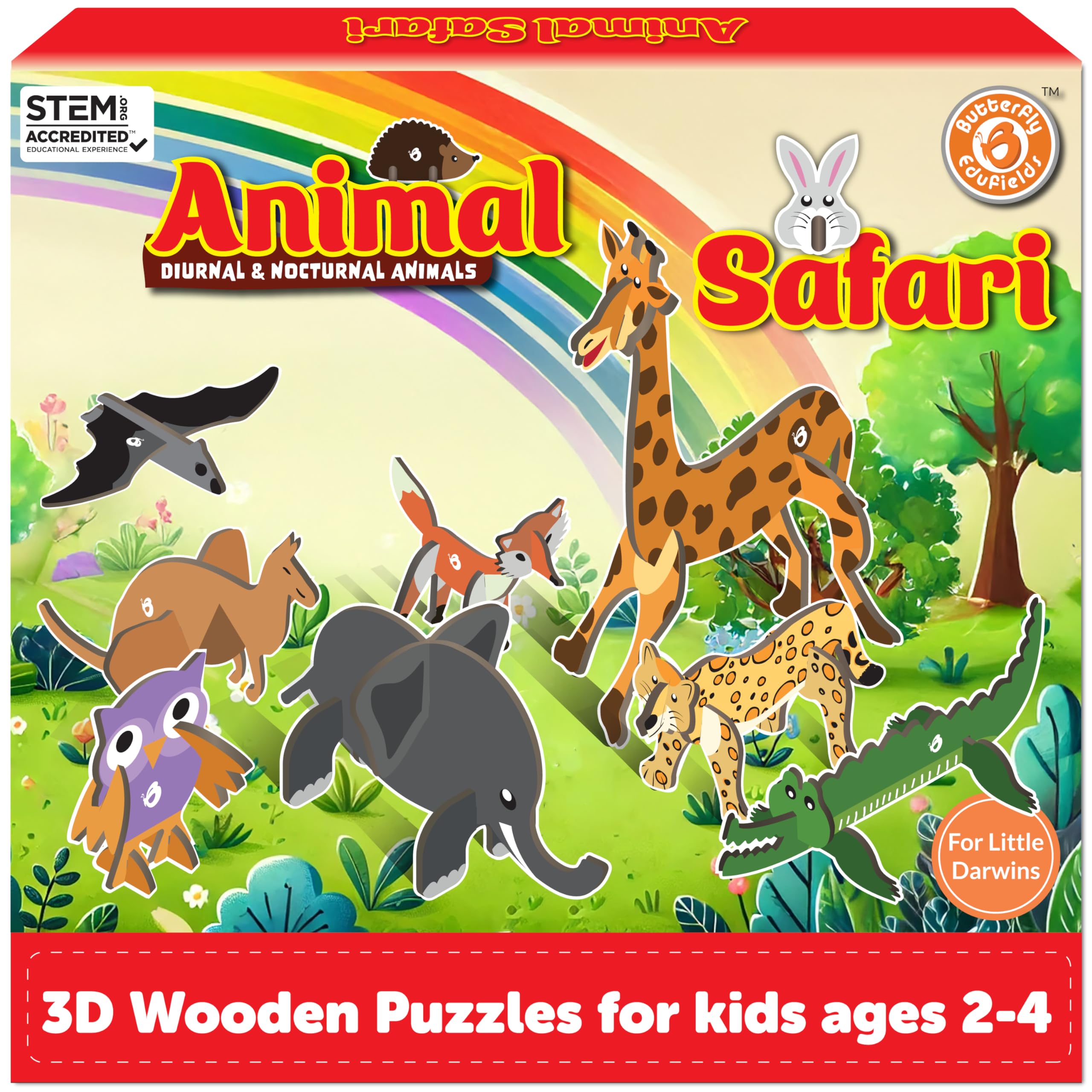 Butterfly Edufields 3D Wooden Animal Puzzles for Kids for Age 2-4 Girl & Boy | Birthday Gift for Kid Ages 2,3,4 Years | Educational Toys for Kids 2,3,4 Years | DIY Craft Kit