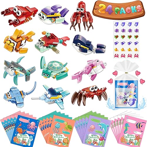 Bestbase Regalos para el día de San Valentín para niños, 24 paquetes de bloques de construcción de animales marinos con tarjetas de San Valentín disponible en Yaxa Venezuela