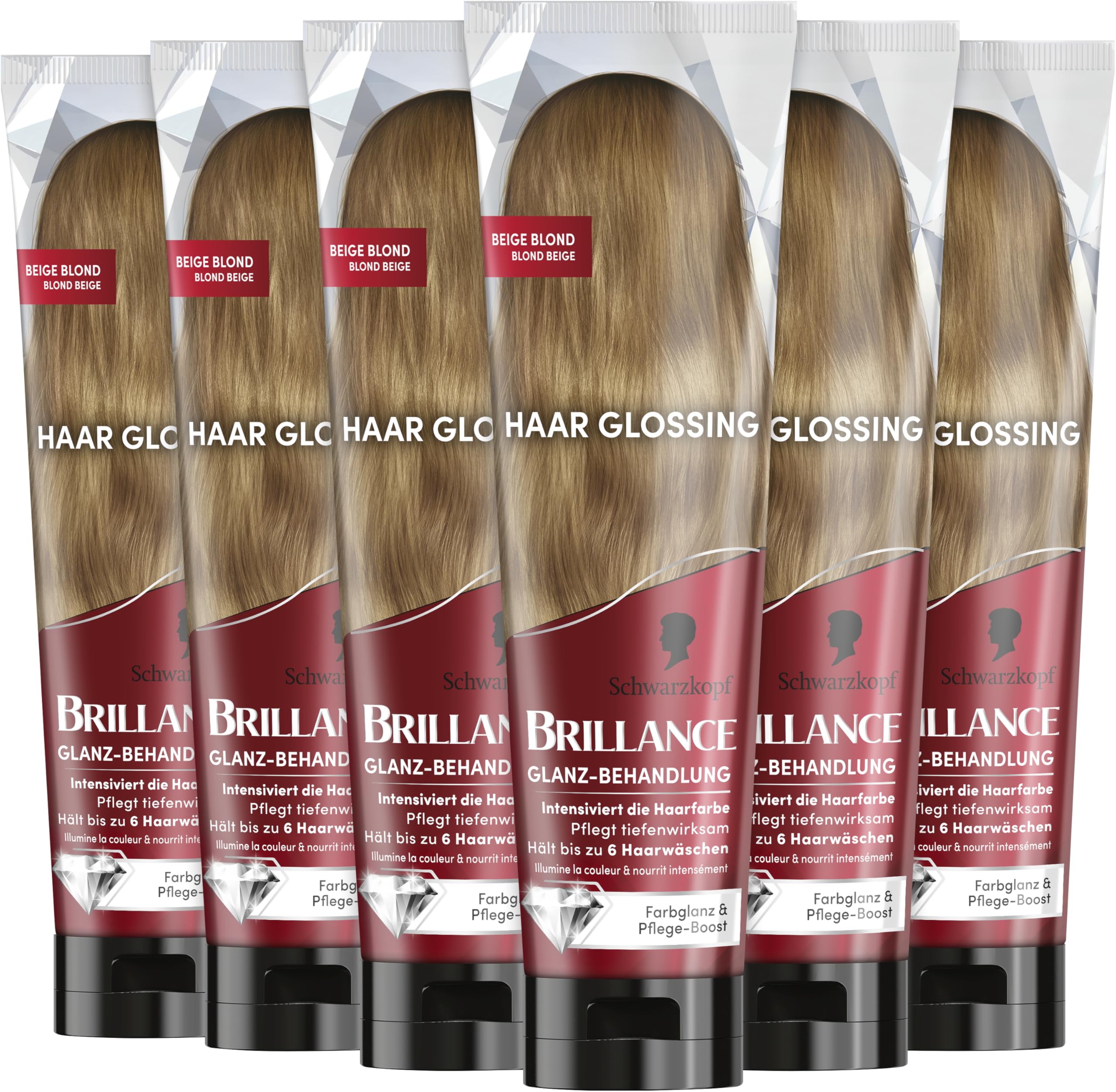 Brillance Glanz-Behandlung, Haar Glossing Beigeblond (6x150 ml), pflegt und intensiviert die Haarfarbe, kann wie eine Haarmaske angewendet werden, hält bis zu 6 Haarwäschen