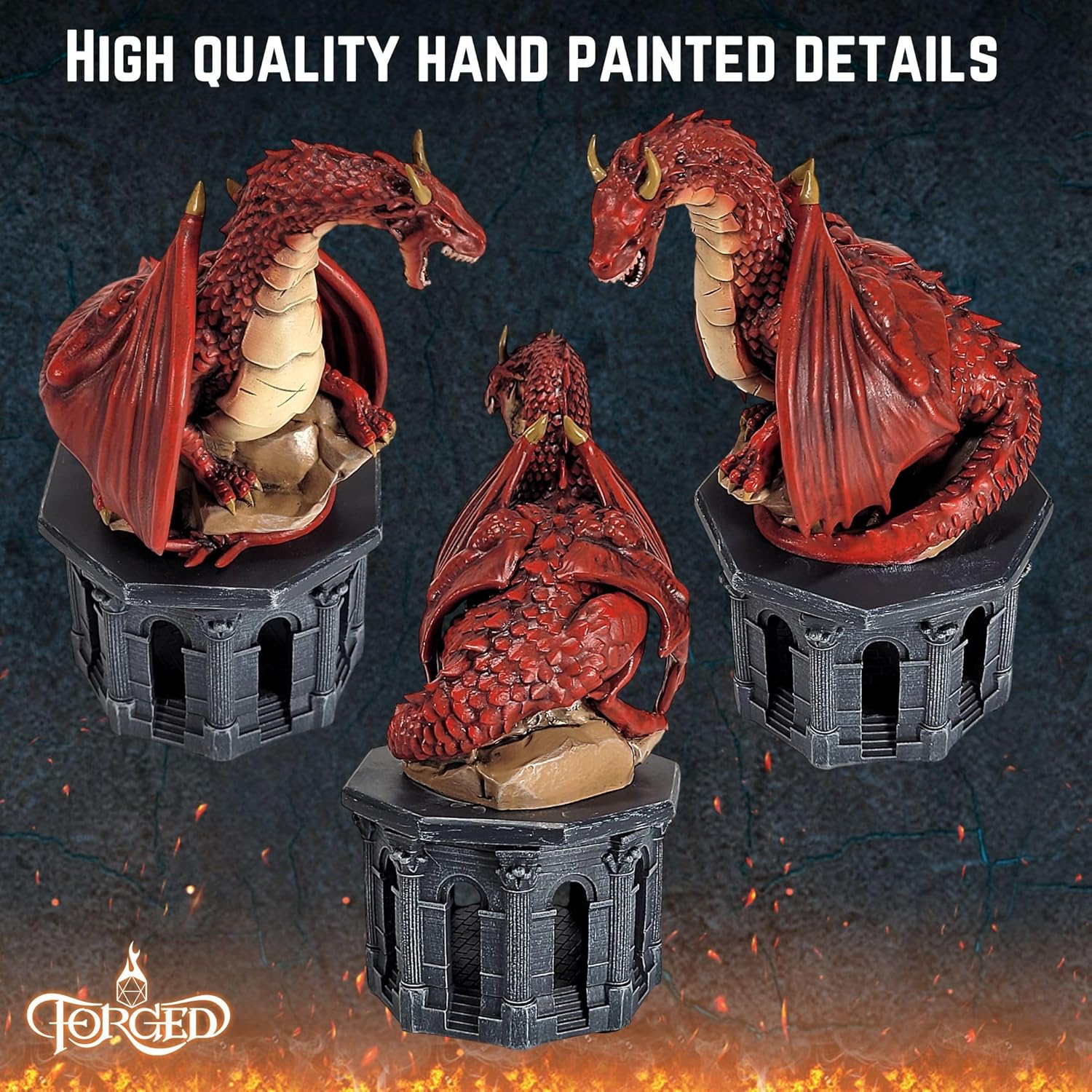 Forged Dice Co. Dragon Dice Jail - D&D Dice Holder and Storage Box with Removable Collectors Dragon Miniature - Fits Up to 2 Standard Polyhedral RPG Sets - Red