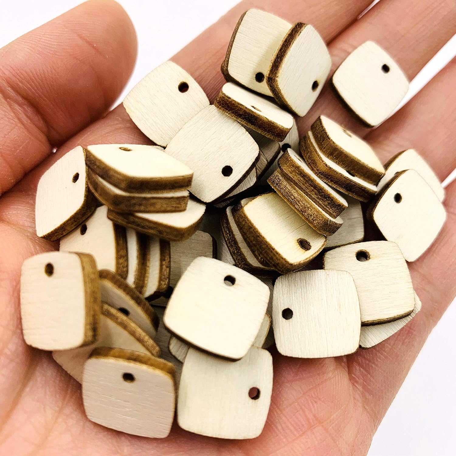 60 Pcs Square Wood Stud Earring Blanks 1/2" Laser Cut Shapes (Hole)