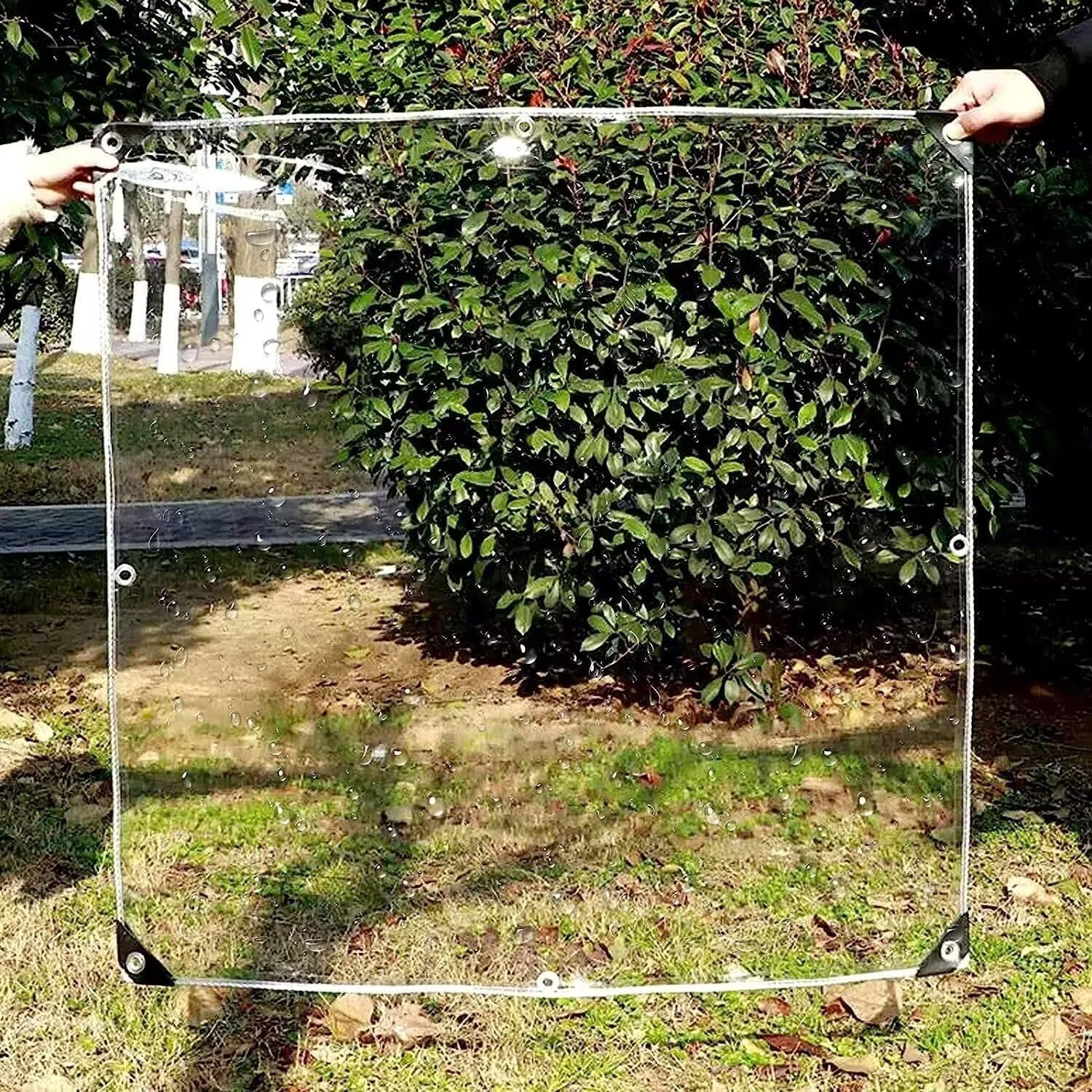 GJZQDKX Heavy-Duty 3x3.8m Waterproof Clear PVC Tarpaulin 500g/m² Transparent Tarp with Eyelets for Gazebo Side Panels Outdoor Cover Includes Ropes for Easy Setup