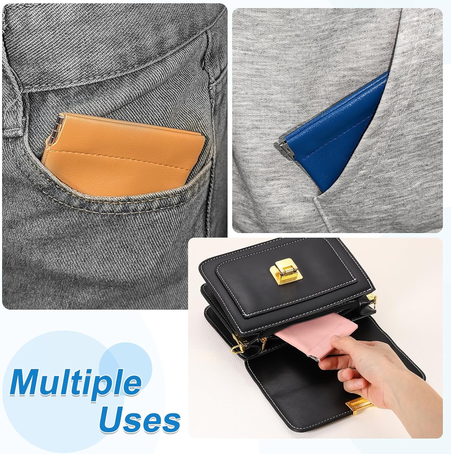 uxcell 2Pcs Coin Purse for Women, Leather Small Organizer Pouch, Portable Mini Storage Makeup Bag for Purse, Pink (5"x5") - Image 6