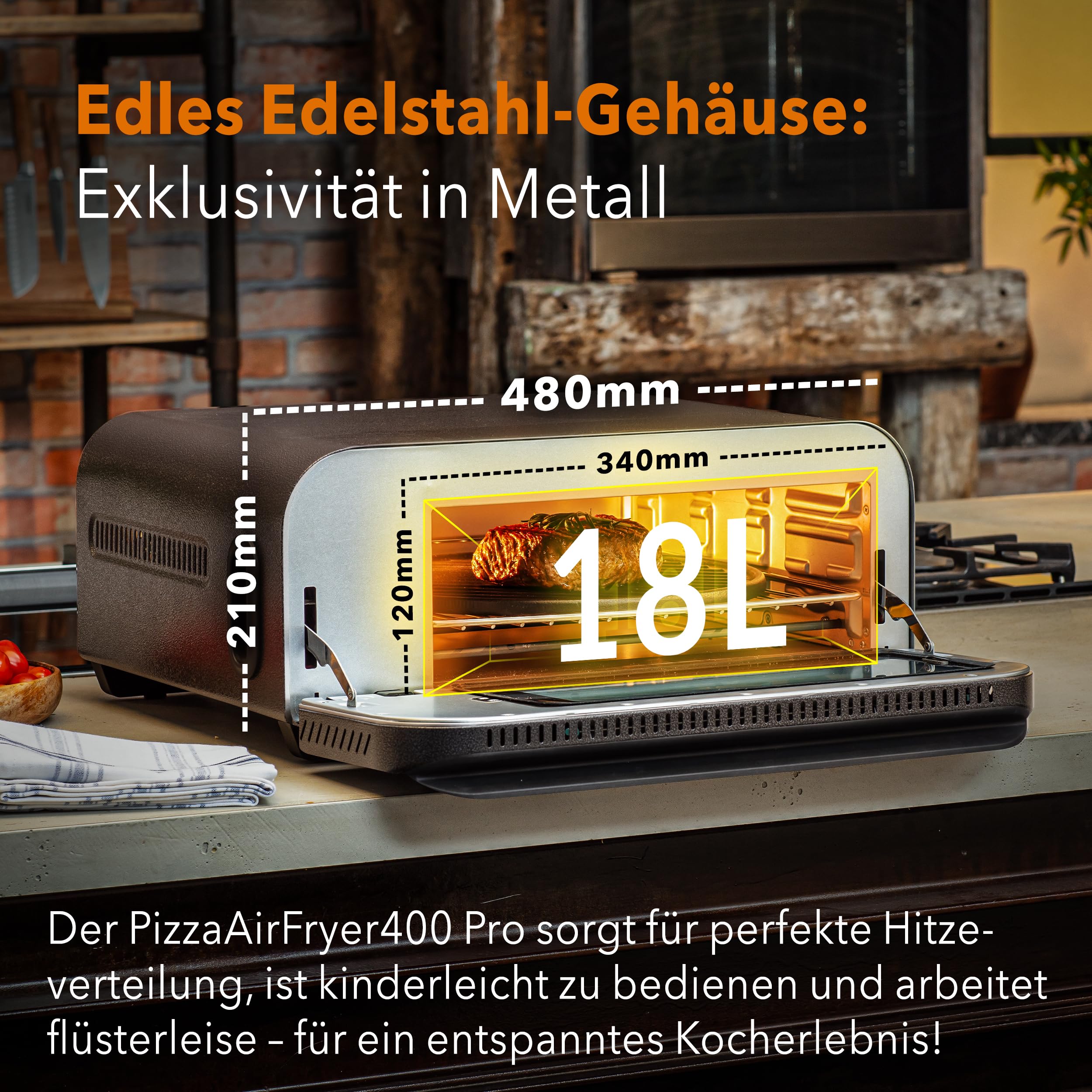 PizzaAirfryer400 Pro - 12 in 1 Multifunktionsofen, Pizzaofen, 400 °C, tragbar, Grillen, Pizza, Air Fryer, Backen, XXL Zubehör, Indoor, Steinofenplatte, Gusseisenblech