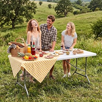 DUMOS 6 FT Folding Picnic Table, Portable Plastic Table, Easy to Keep