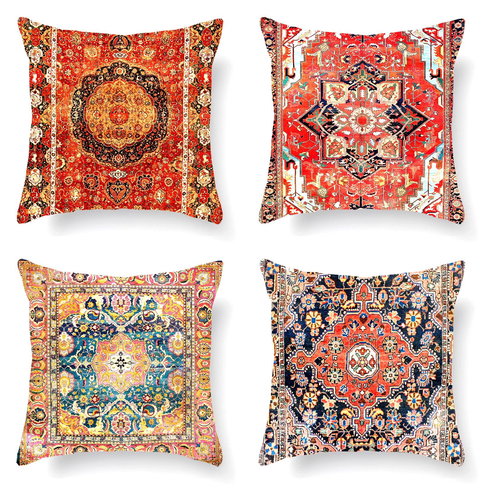 Bamyli Boho Cushion Covers 45 x 45,Boho Cushion Covers Set of 4,Vintage Bohemian Ethnic Style Throw Pillow Cases,Square Exotic Decorative Pillow Cases for Sofa Couch Bedroom Livingroom Outdoor