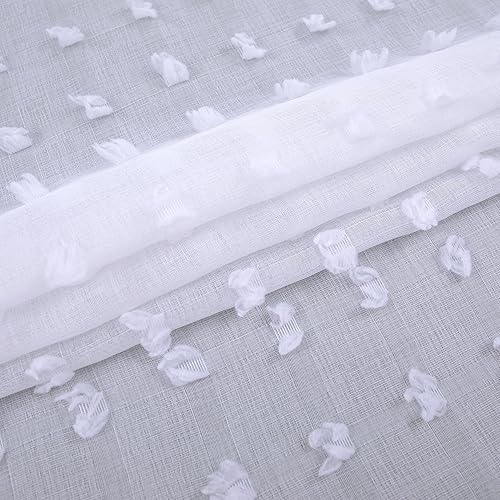 Miniatura 4 de KOUFALL Cortinas transparentes blancas con bolsillo para barra y pestaña trasera, con pompones, 52 x 102 pulgadas de largo