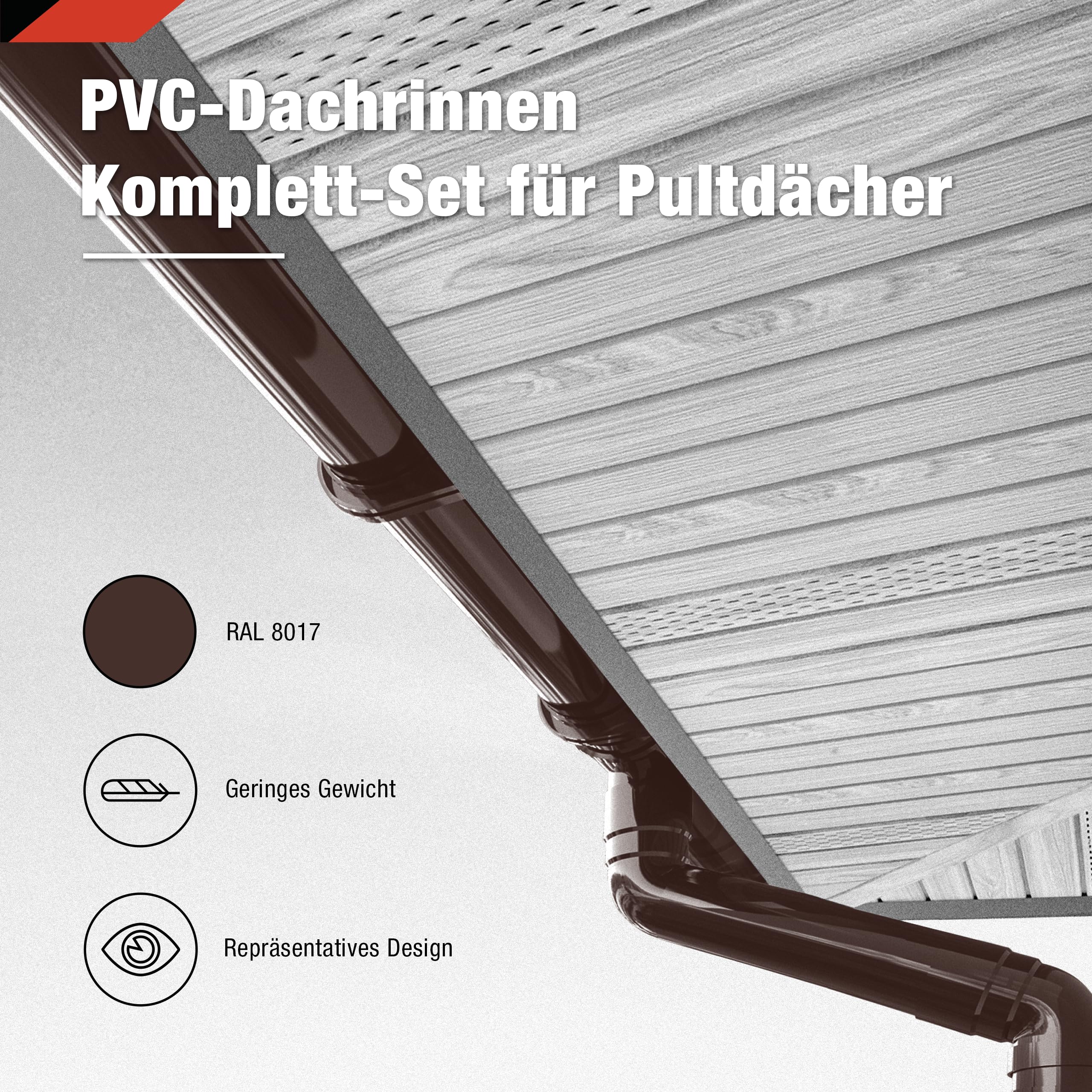 SMART Dachrinnen-Set PVC, 38-teilig, 100/63 mm für 8 m Dachlänge (Braun)