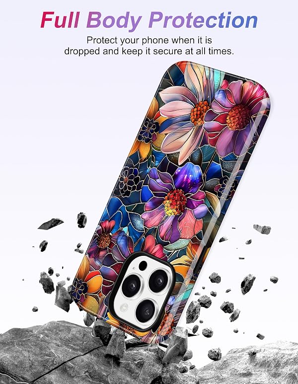Jusy Compatible with MagSafe Purple Flower Case for iPhone 15, Aesthetic Stained Glass Floral Magnetic Phone Case, Soft TPU and Hard PC Protective Cover for Women Girls (Shiny) - Purple Flower by Jusy - Used condition - Image 3