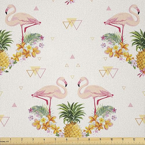 Miniatura 120 de Lunarable Tela suculenta de The Yard, flores en acuarela estilo pintura coloridas flores de primavera tema de jardinería, tela de microfibra