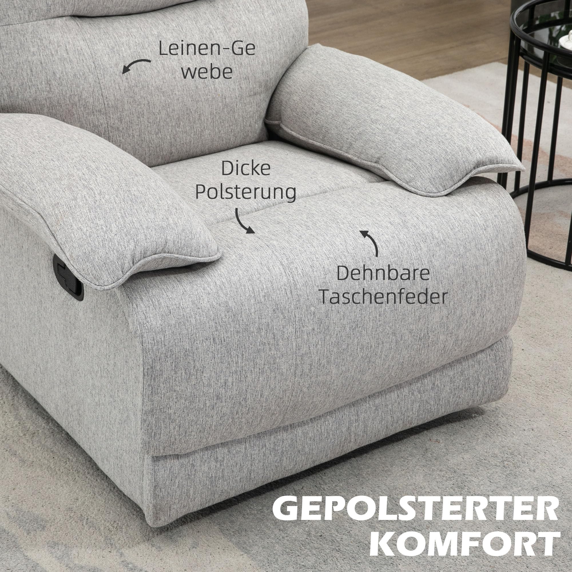 HOMCOM Relaxsessel Fernsehsessel mit Liegefunktion, Leinenoptik, Drehbar TV-Sessel mit Federkernsystem, Fußstütze, für Wohnzimmer, Schlafzimmer, bis 160 kg belastbar, Hellgrau