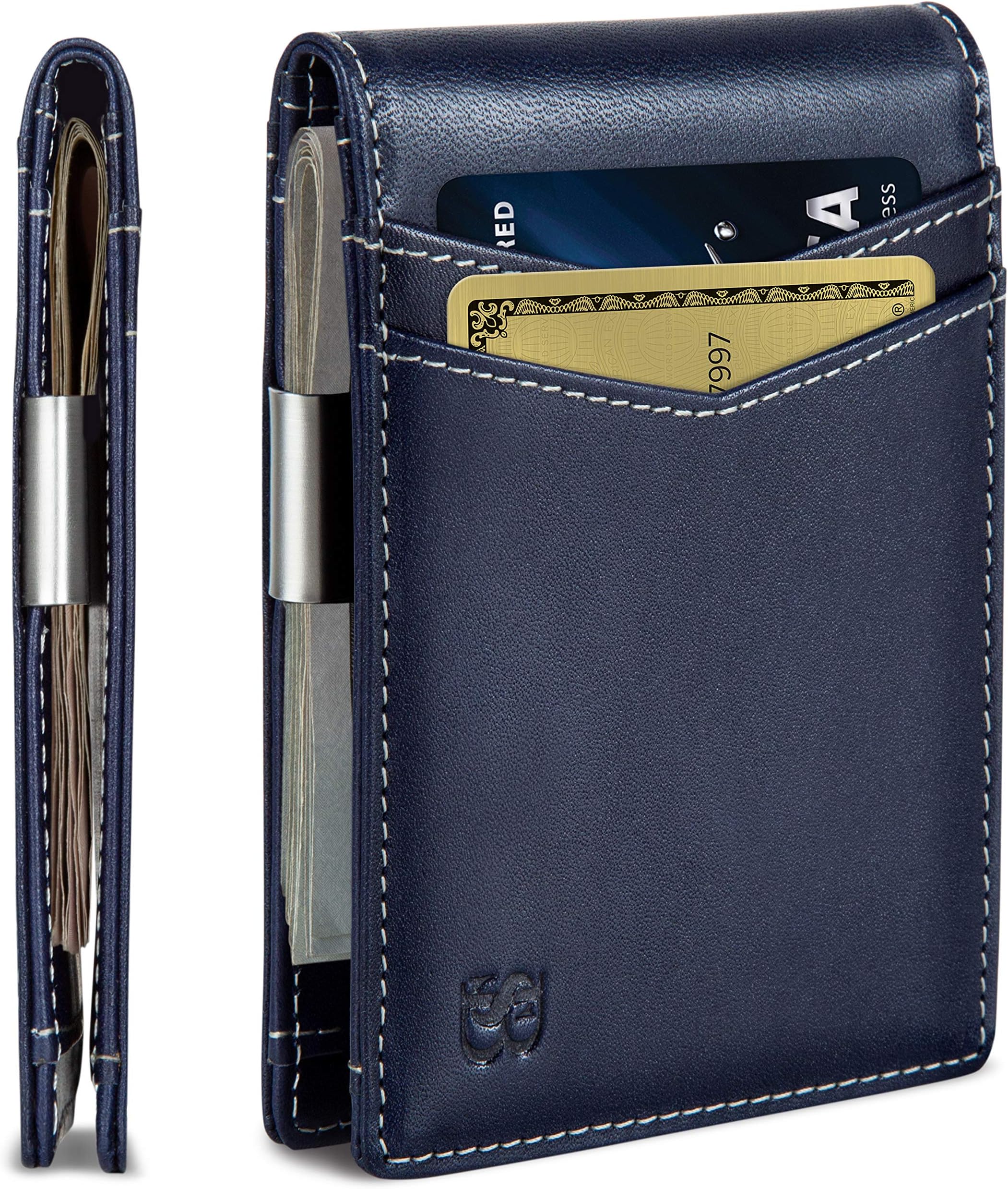 SERMAN BRANDS Money Clip Wallet - Mens Wallets slim Front Pocket RFID Blocking Card Holder Minimalist Mini Bifold