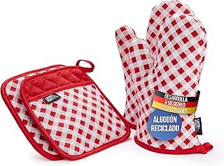 LauterSchutz® Guantes de Cocina y Guantes Horno en un Juego - de algodón (Reciclado) (Rojo)