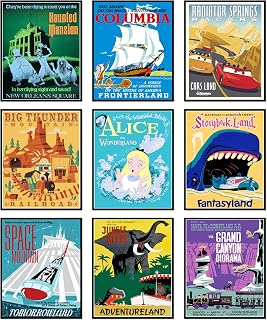 Alyam Store Vintage Disneyland Posters - Unframed Set of 9 (8x10") - Retro Disney Wall Art Home Decor - Disney Parks Art Posters