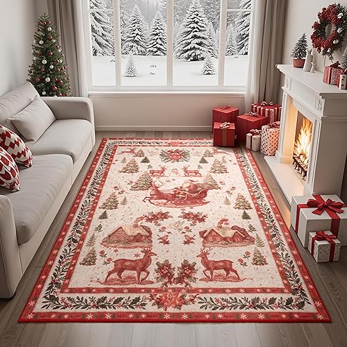 Christmas Rug 5'x7' Area Rugs for Living Room Non-Slip Washable