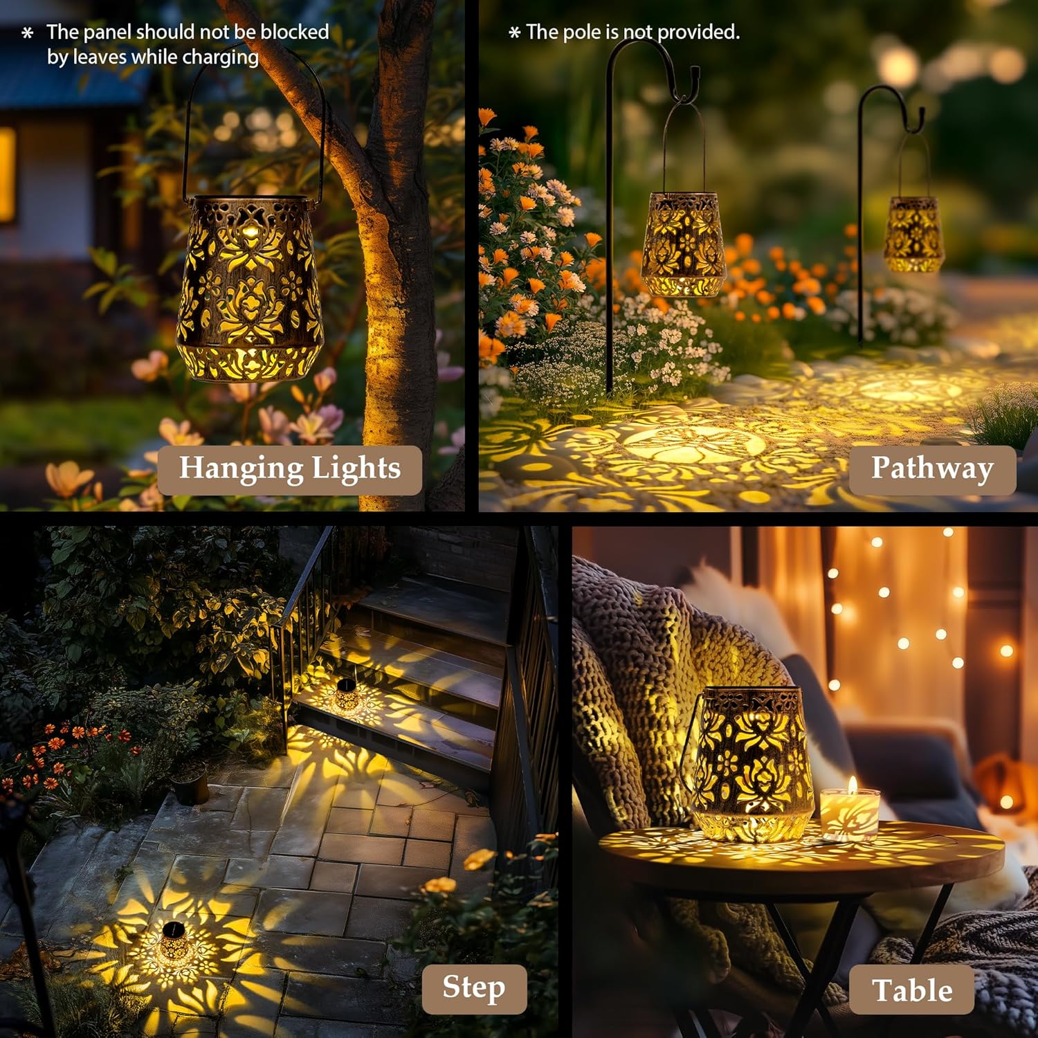 Christmas Solar Lanterns Outdoor Decor Waterproof, Flower Hanging Xmas Gifts for Women, Mom, Solar Garden Lights Metal Garden Decoration for Outside, Yard, Patio, Porch