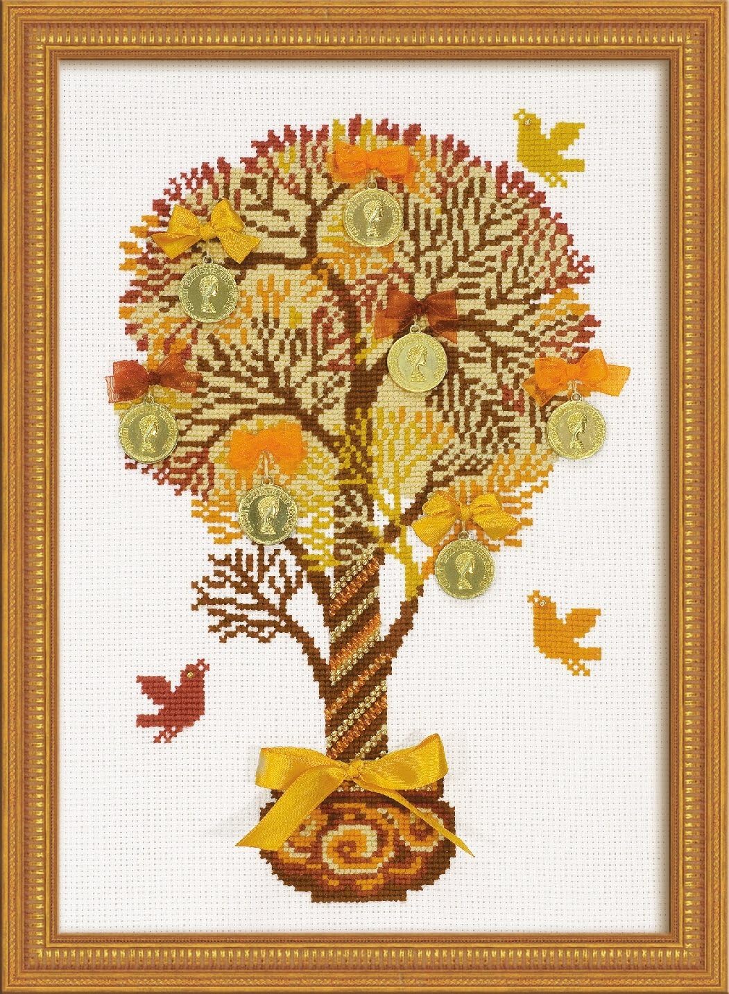 RIOLIS 1294 - Tree of Money - Counted Cross Stitch Kit 8¼" x 11¾" Zweigart 14 ct. White AIDA 5 Colors