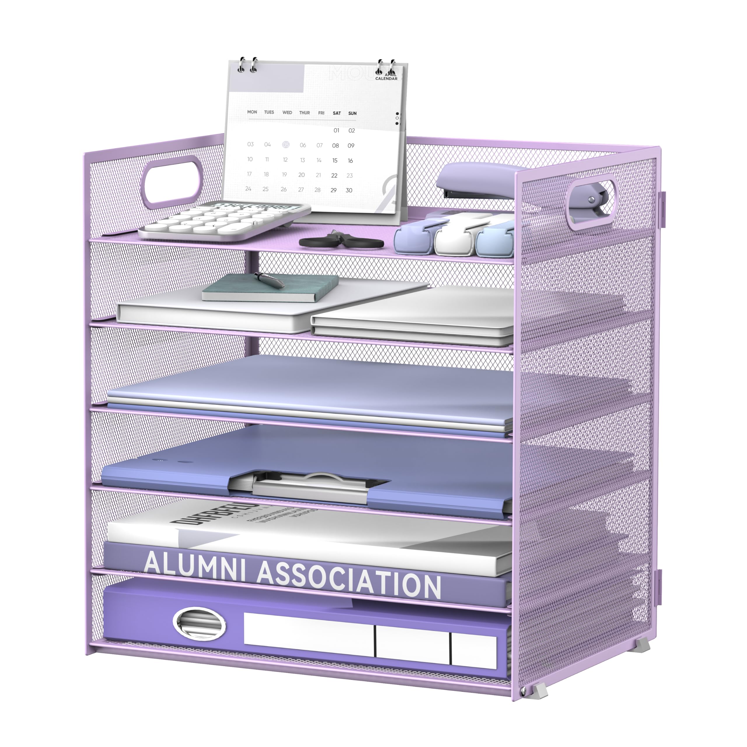 Daltack Organiseur de Papier à 6 Niveaux pour Bureau, bac à courrier en Maille avec poignée pour Bureau, Maison, école, Violet