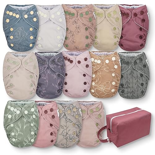 Nora's Nursery Pañal de tela todo en uno para recién nacido, paquete de 14 con pañal para almacenamiento limpio, impermeable, lavable, reutilizable