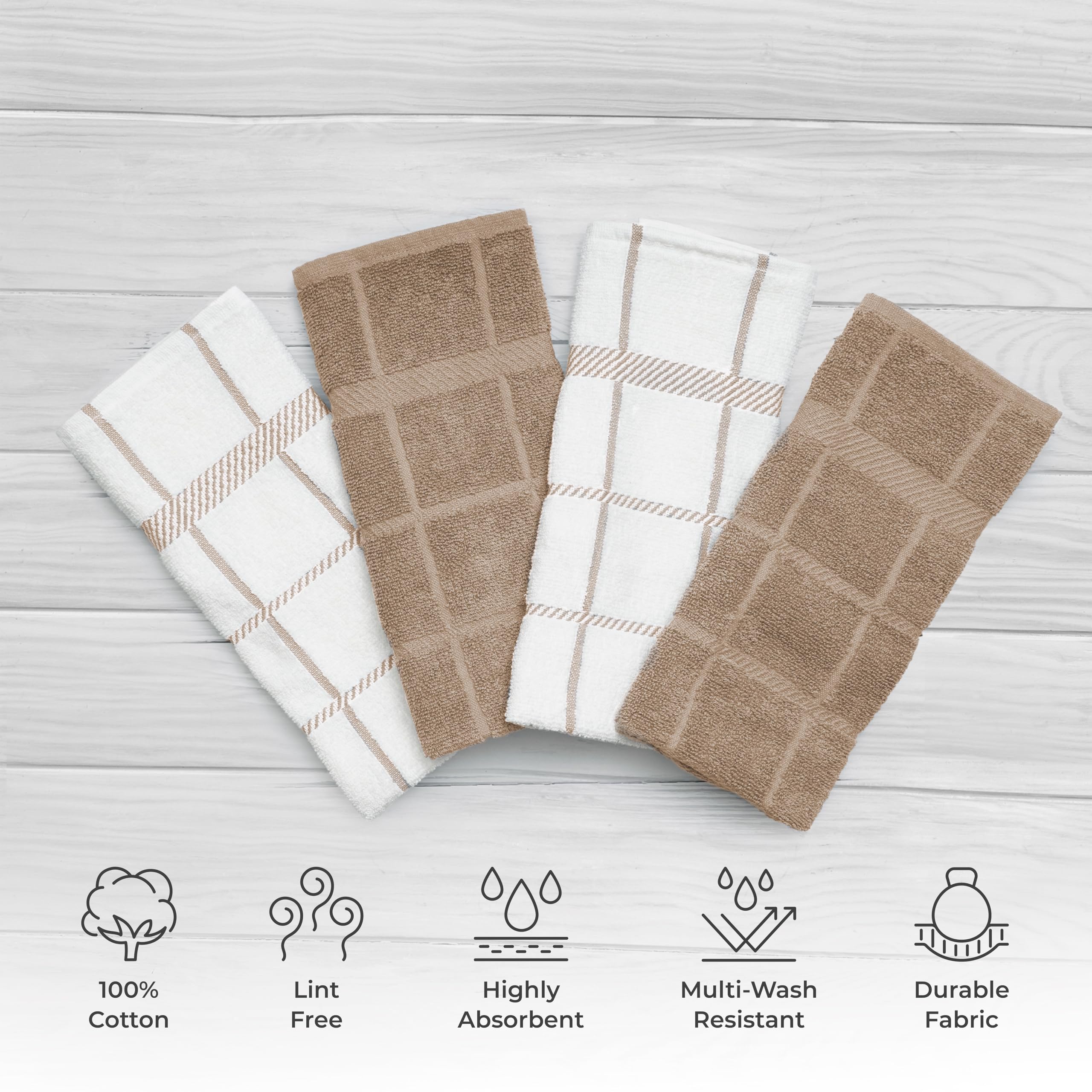 Paño de Cocina de Rizo 100% algodón, Paquete de 6, Toallas de Cocina súper Suaves y absorbentes, Limpieza de la Cocina y el Lavado de Platos, Color marrón