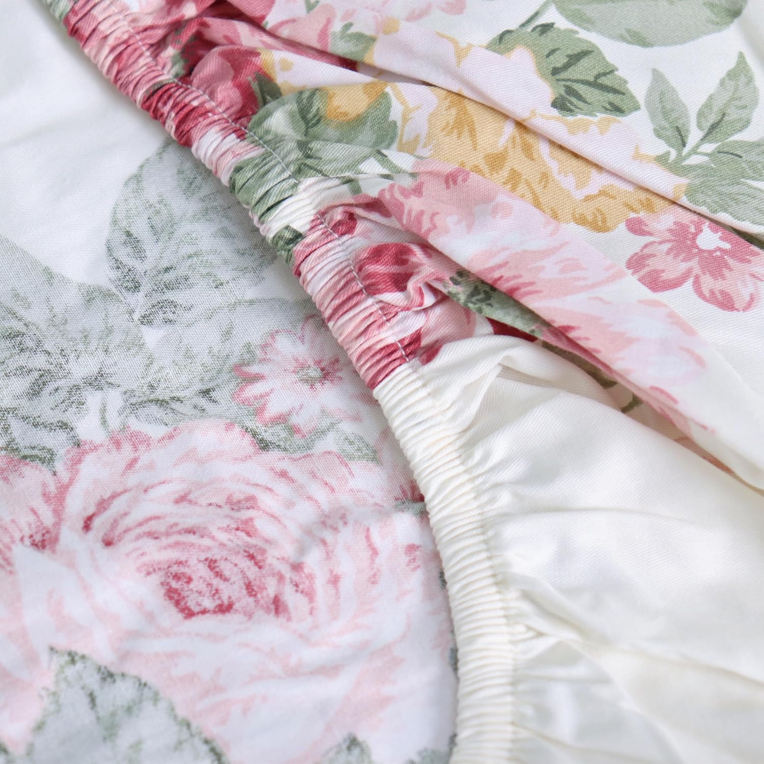 Cotton Fitted Bottom Sheet King Size Floral Printed Ultra-Soft Fitted Sheet Only Machine Wash Deep Pocket with Elastic All Around image 5