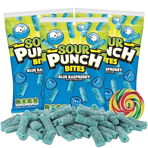 Sour Punch Bites, caramelo suave y masticable, 5 onzas, paquete de 3 (frambuesa azul)