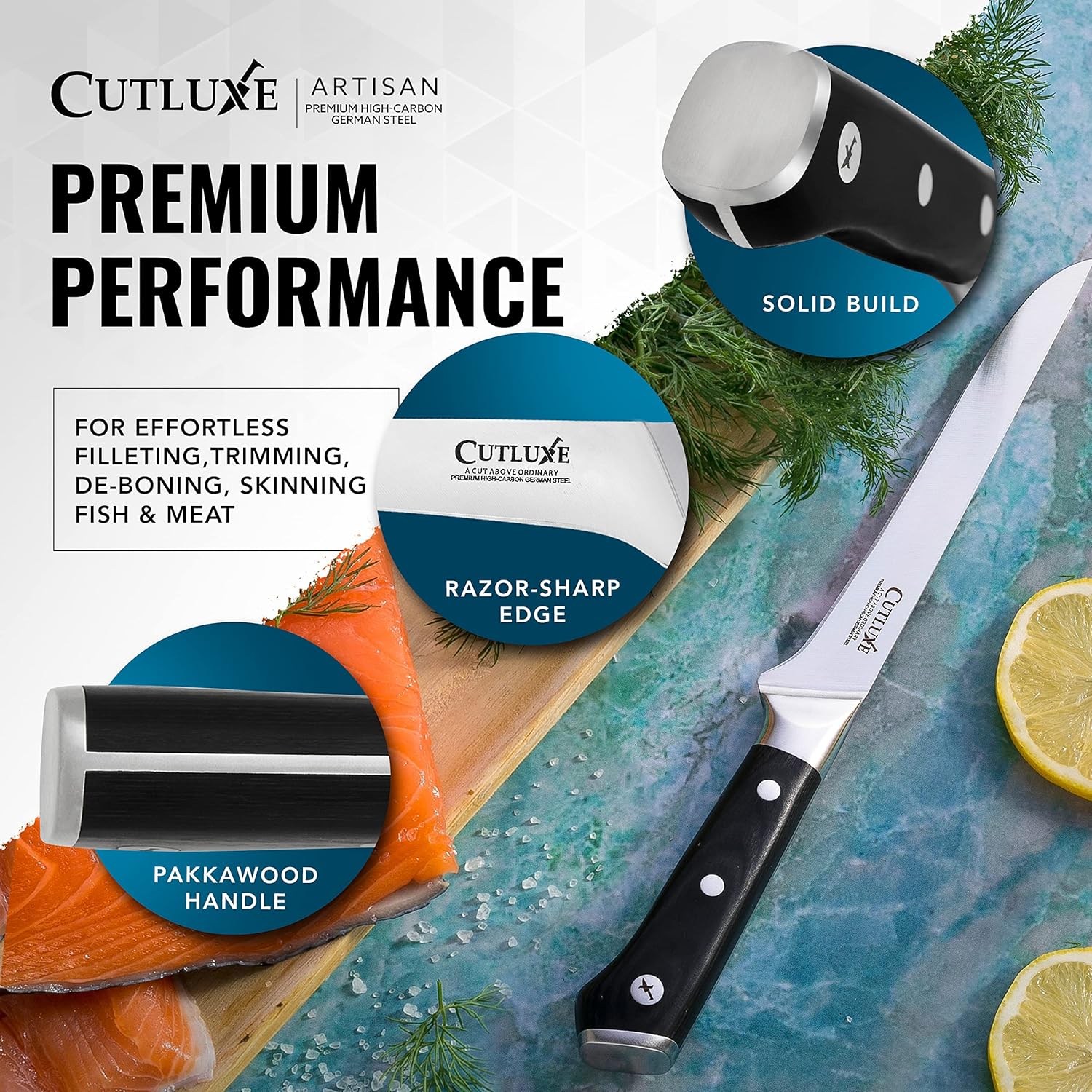 Cutluxe Boning Knife – 6" Razor Sharp Fillet – High Carbon German Steel – Full Tang Ergonomic Handle Design, Grilling Gifts for Men – Artisan Series - Image 7