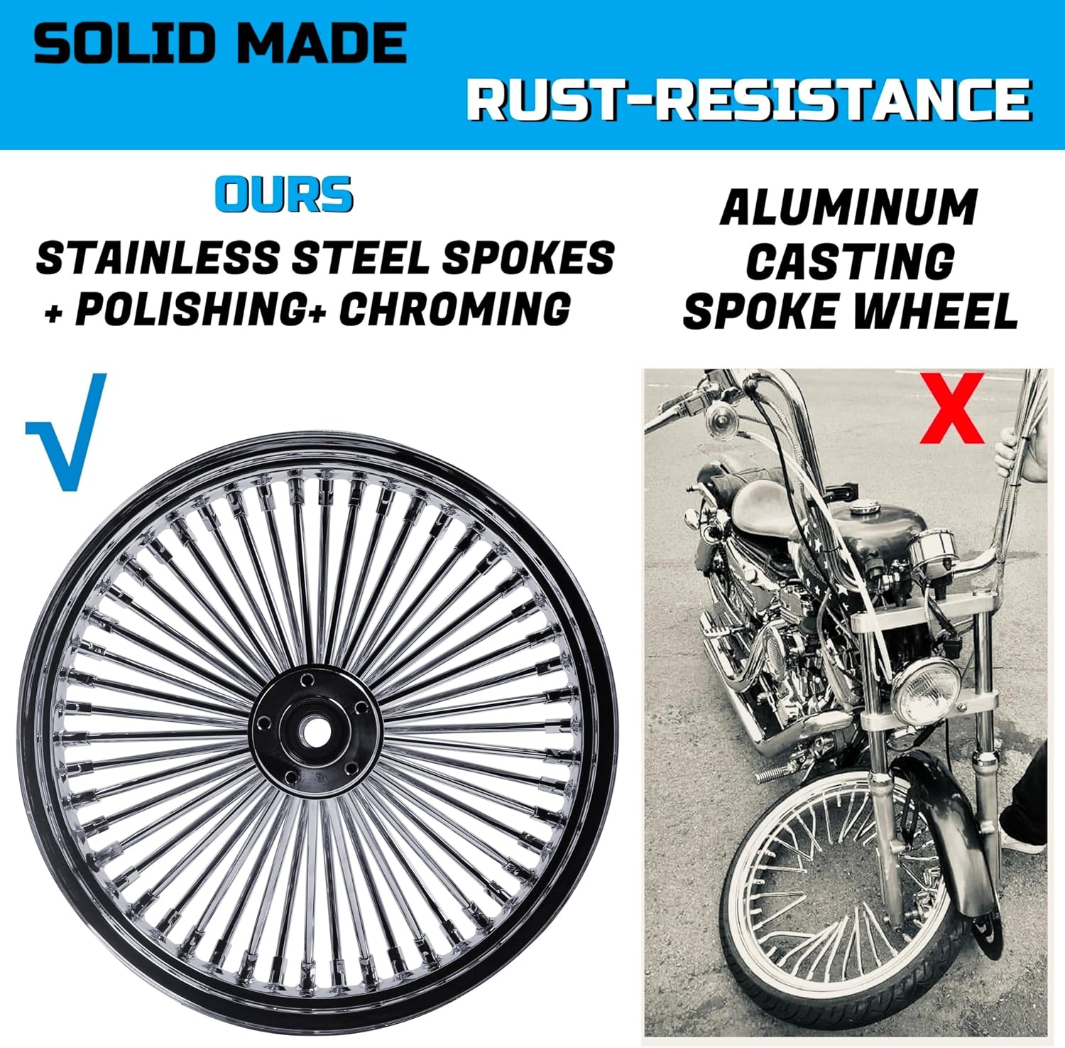 FatFlex 18"×3.5" Chrome Rear Wheel Fat Spokes for Non-ABS Harley Dyna/Softail/Sportster (2008-Up) & Touring 2008 Models -1835R-25SM-CCC