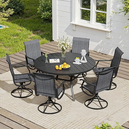 Miniatura 66 de VICLLAX Muebles pequeños de exterior de 3 piezas, 2 sillas giratorias de patio y mesa redonda pequeña para 2, sillas de carbón oscuro y negro Carbón