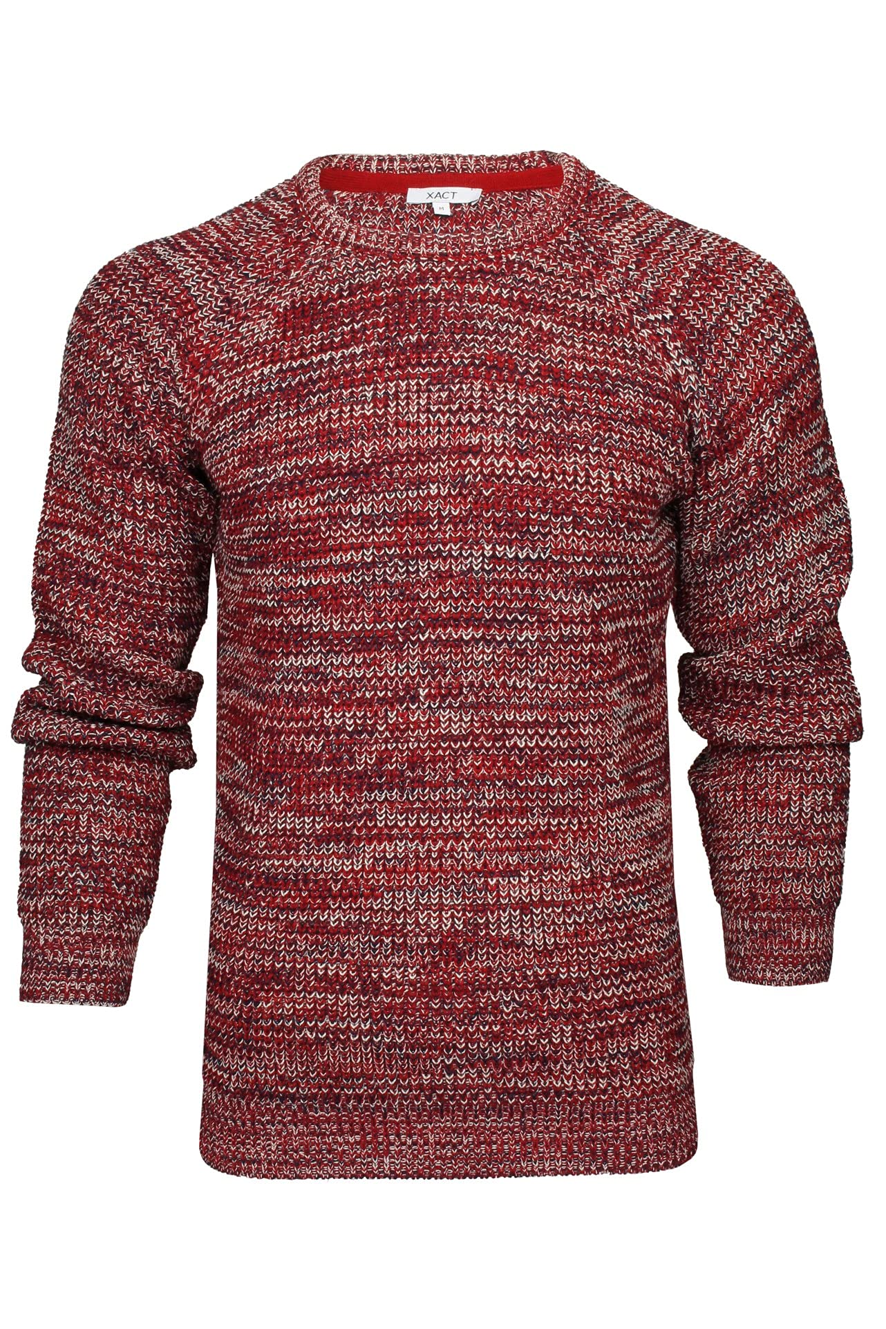 Xact Men’s Chunky Fisherman Knit Jumper, 5-Gauge Crew Neck Winter Pullover with Raglan Sleeves (Red) XXL