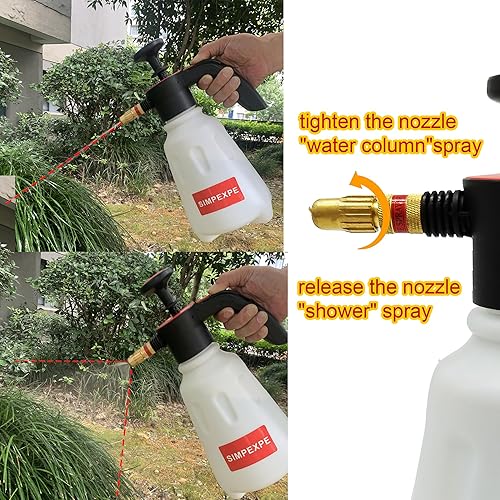 Miniatura 2 de SIMPEXPE Pulverizador de mano para jardín, botella de agua a presión para césped y jardín con boquilla de latón ajustable para plantas y otras