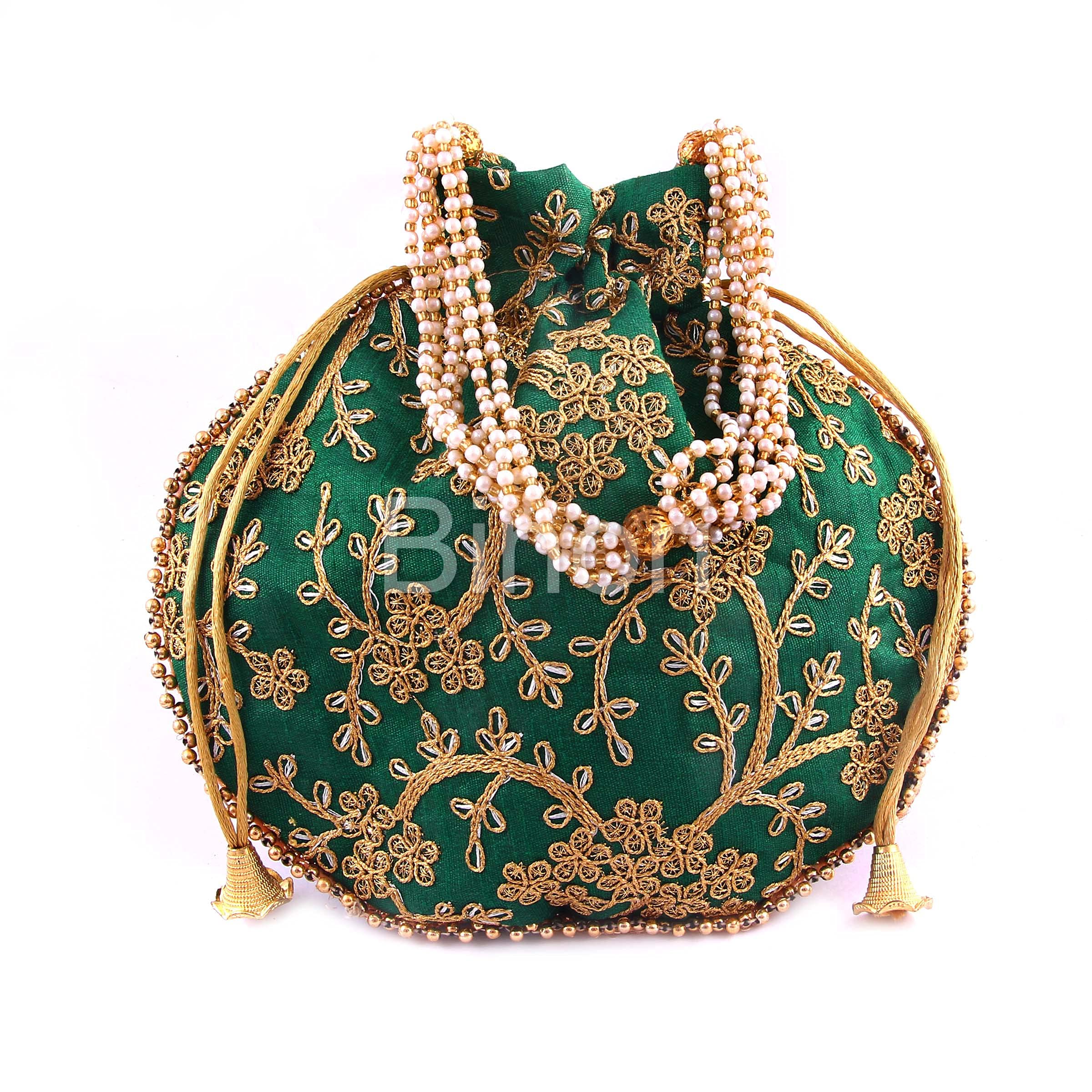 BINORI FASHIONS Rajasthani Style Royal Clutch Silk Batwa Bag Combo Khajoor Wristlets Ethnic Potli For Women's Zari Work Bridal Combo