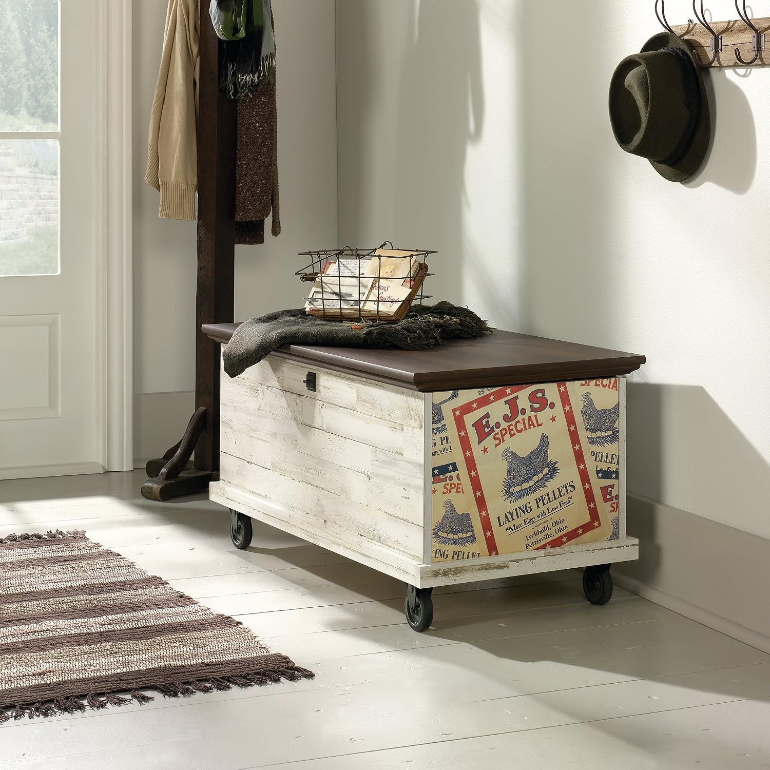 Sauder Eden Rue Rolling Chest, White Plank finish