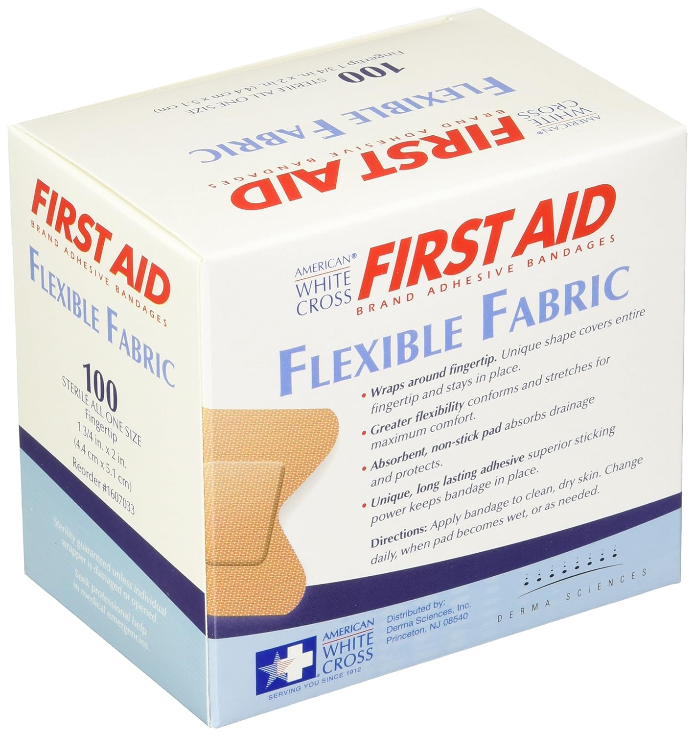 American White Cross Fabric Adhesive Strips, Sterile, Heavyweight, 1-3/4" x 2" Fingertip, 100/Box, 12 Box/Case (Pack of 1200)