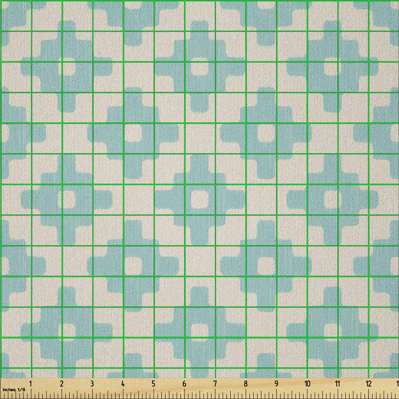 ABAKUHAUS Tessuto A Metraggio In Microfibra, 1 Metro, Turchese E Beige - Geometrico Retro Per Cucito Creativo E Mestieri - 4