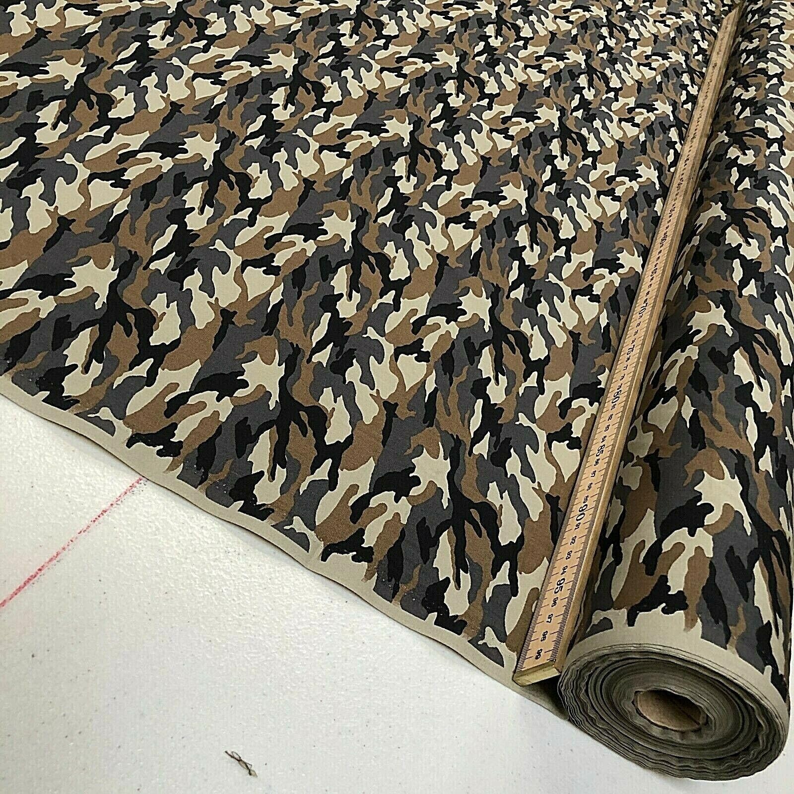100% Superior Cotton Poplin Fabric Woodland Camouflage Material * 113cm Wide * (Military Grey/Brown - CAMO) (ONE METRE)