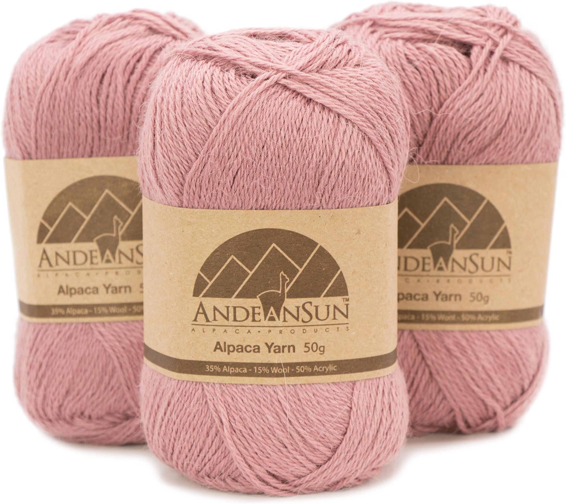 (3 Small Gorgeous Skeins) Alpaca Yarn Blend Umayo [657 Yards Total], #2 Fingering (Pink Mauve)