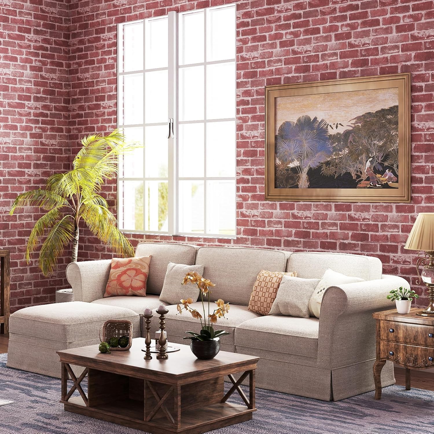 MS magic Red Brick Wallpaper Peel and Stick Wallpaper 17.7” X 393.7” Faux Brick Wall Paper Waterproof Self Adhesive Removable Vintage Textured Contact Paper for Fireplace Kitchen Home Decoration Vinyl
