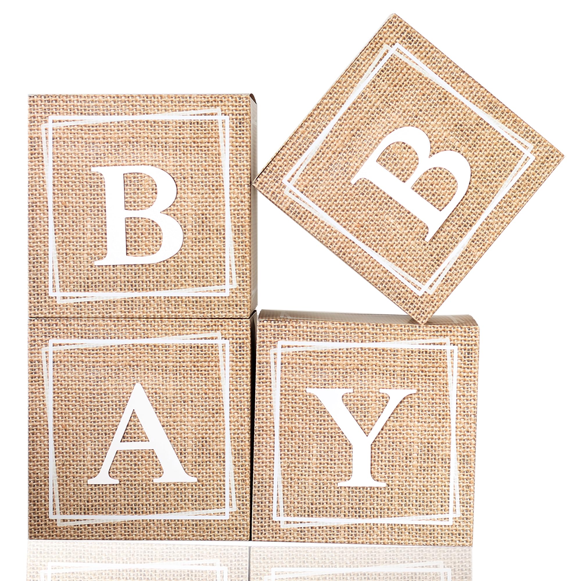 Baby Shower Box, Country Style Bohemian Balloon Box, 4pcs of Linen Patterned with Letters, for Gender Reveal Birthday Photo Prop.