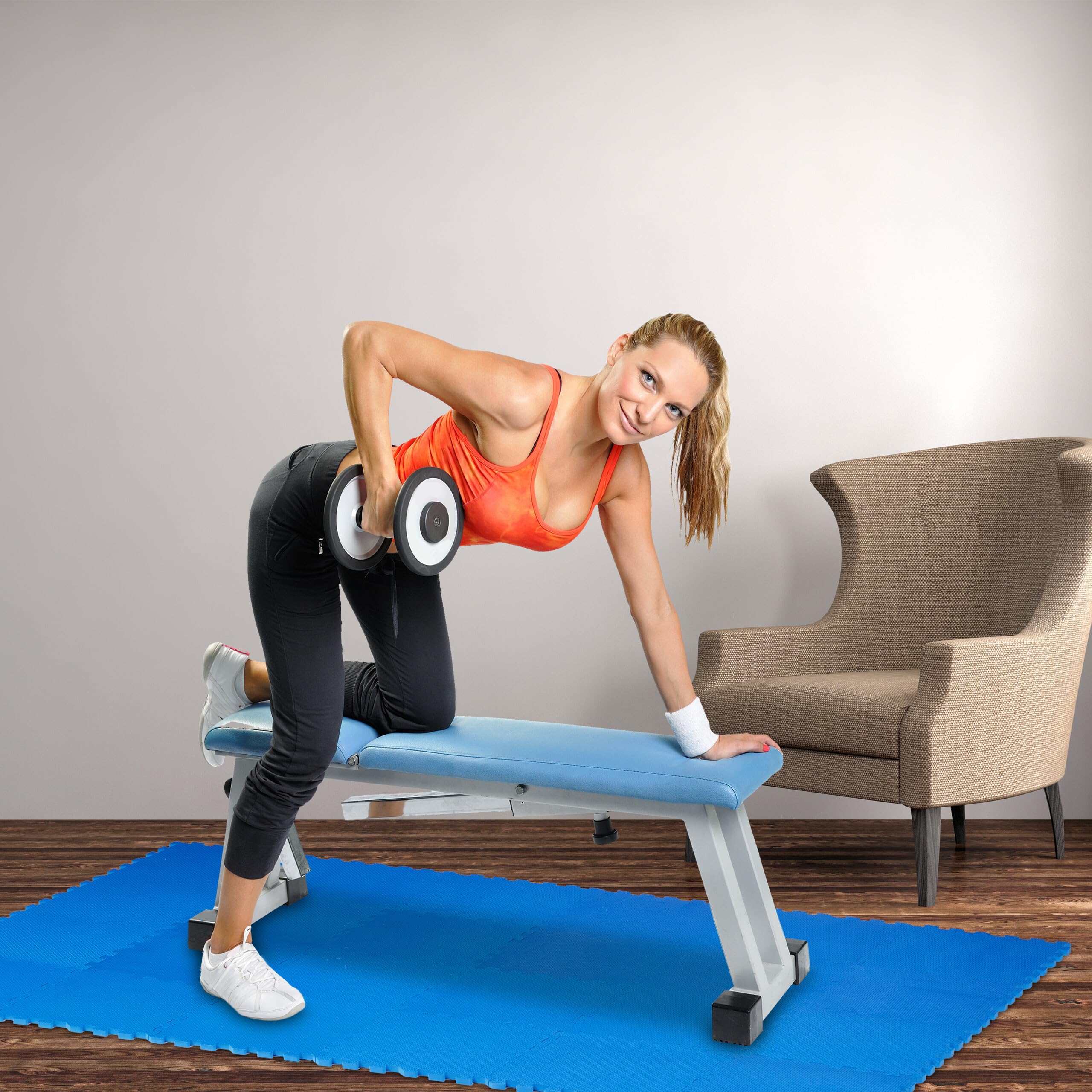 Relaxdays 48x Tappeto da Fitness a Puzzle per la Palestra o da Gioco Bambini, Tappetino in Eva, Area 2,16 m², 30x30, Blu