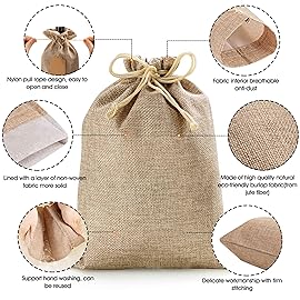 Homum 25 Pcs 7x9 Inch Burlap Gift Bags with Drawstring and Gift Tags, Burlap Jute Bags for Party, Christmas, DIY Craft