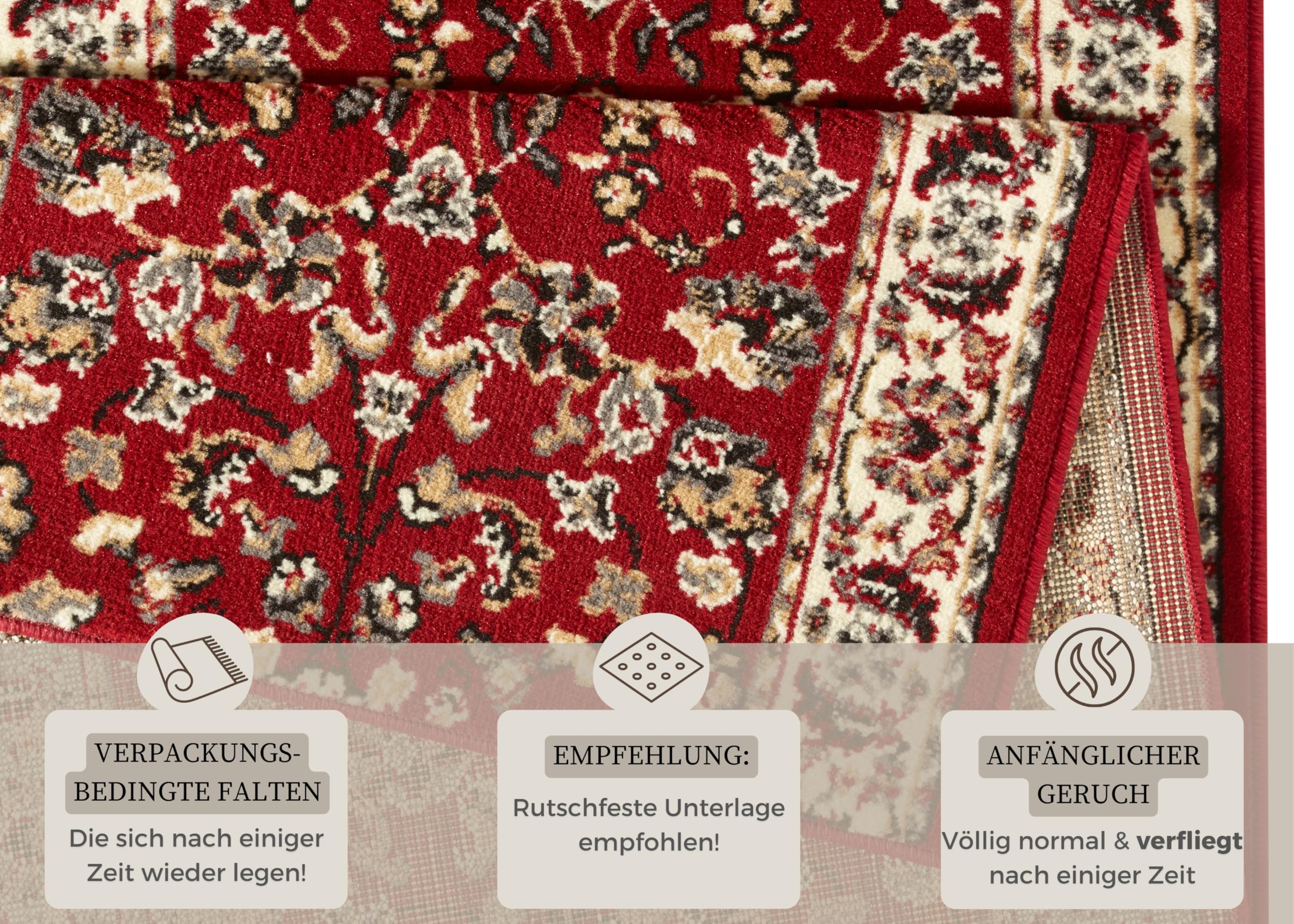 Hanse Home Teppich Läufer Vintage 80x400cm – Teppichläufer Weicher Kurzflor Teppich Retro Vintage Design Läufer für Flur, Schlafzimmer, Kinderzimmer, Badezimmer, Wohnzimmer, Küche Dekoläufer – Rot