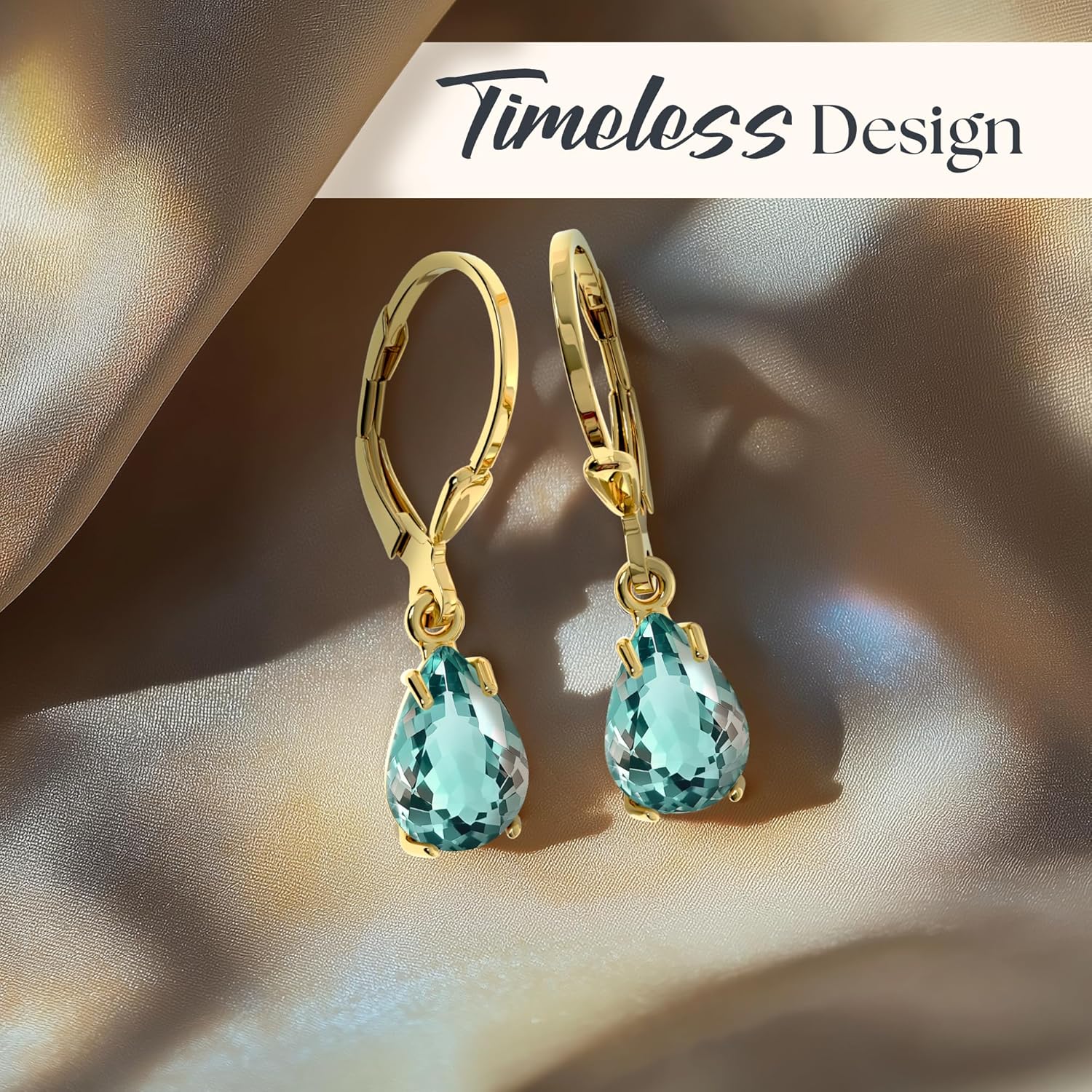 14K Gold Plated Gemstone Teardrop Earrings for Women – Birthstone Jewelry – Dainty Leverback Earrings in Gold Over 925 Sterling Silver – Elegant Gift for Women - Image 4