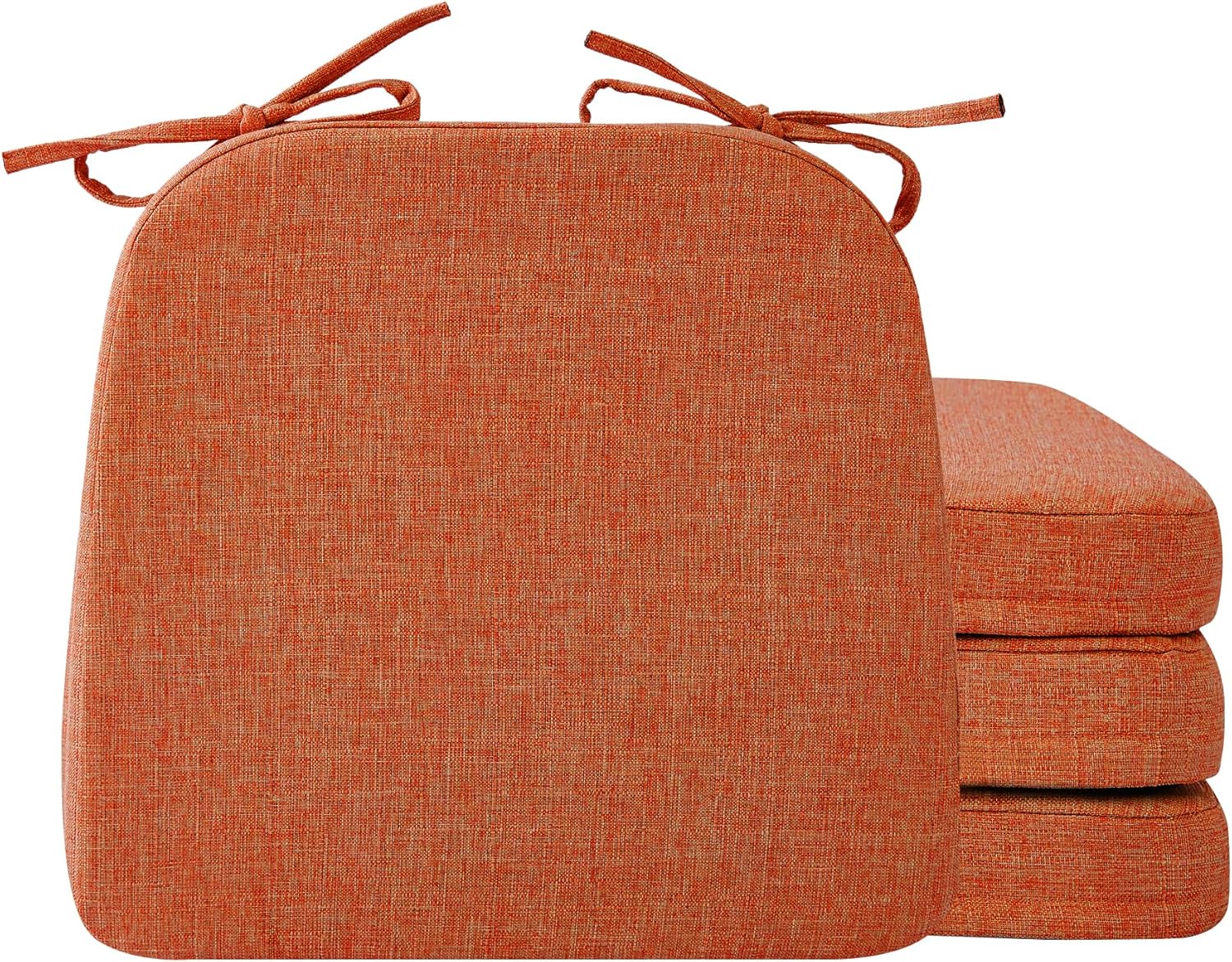 Chair Cushions for Dining Chairs, 2" Thick Seat Cushions for Kitchen Chairs, D-Shaped Chair Pads with Washable Cover, Ties and Non Slip Backing, 17'' x 16'', Set of 4, Orange 4 Count(Pack of 1) Orange