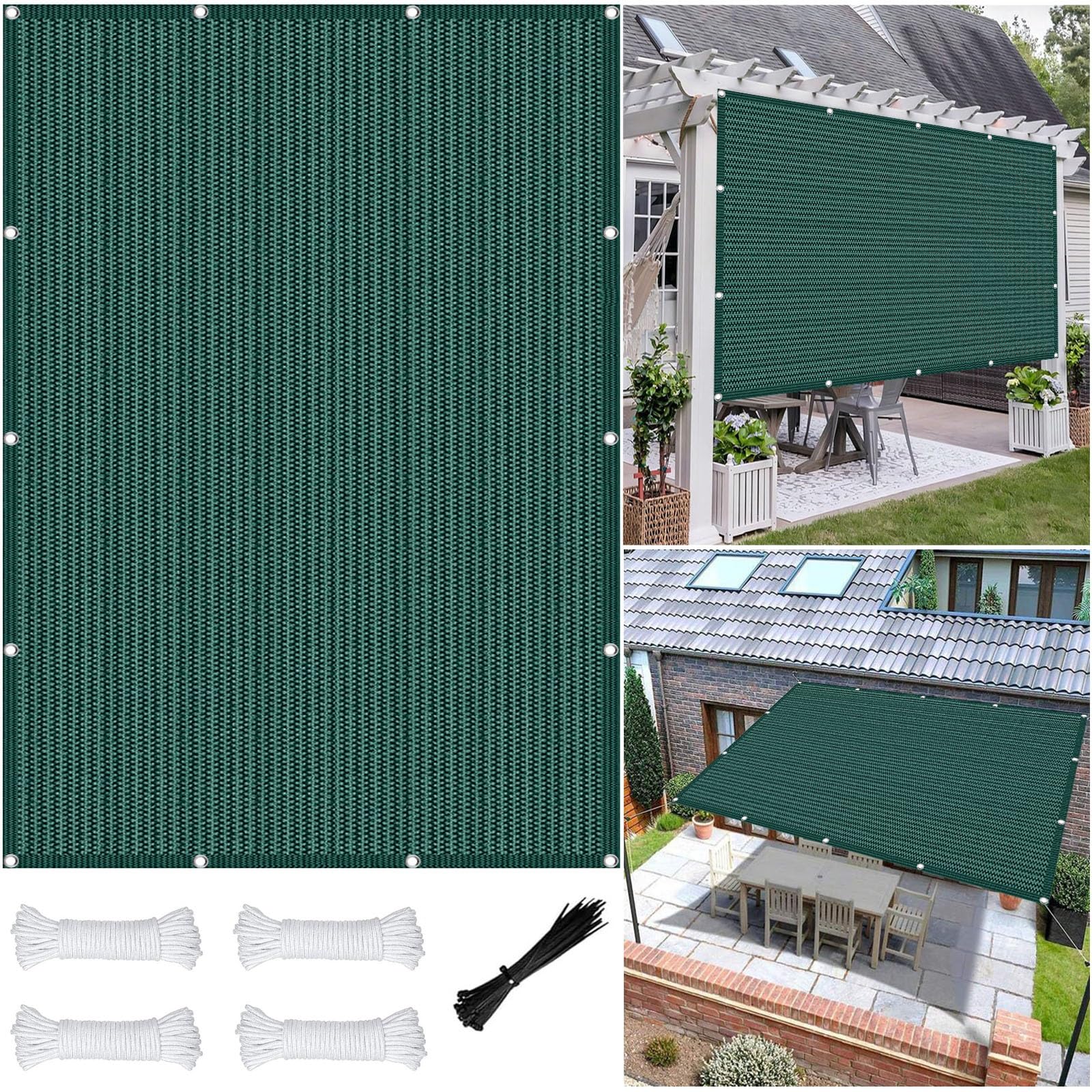 Toile ombrage respirante 2.3x5.3m vert foncé anti-UV pour extérieur et balcon