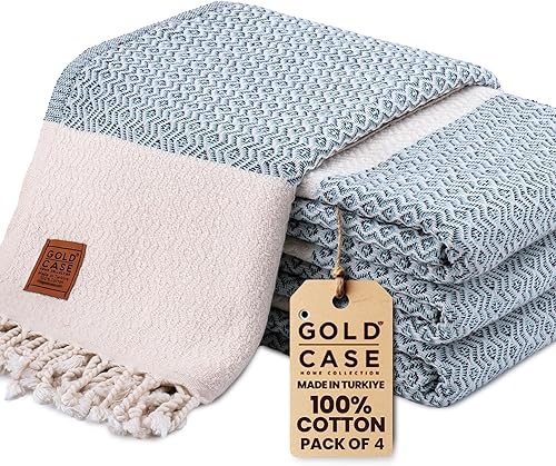 Miniatura 143 de Gold CASE - Juego de 4 toallas de mano turcas para baño, toallas de baño 100% algodón, toalla pequeña de cocina Helen para spa, cara, té y paño
