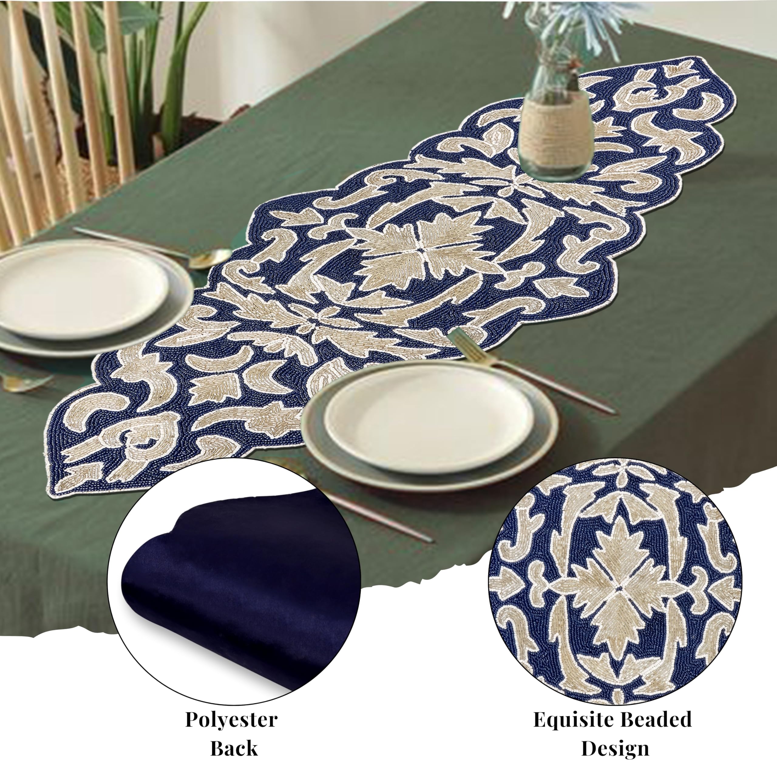 Camino para mesa de comedor, camino de mesa de cocina duradero, resistente a las manchas para mesa, mesa de cocina, camino de mesa duradero de 13 x 36 pulgadas, color azul marino plateado